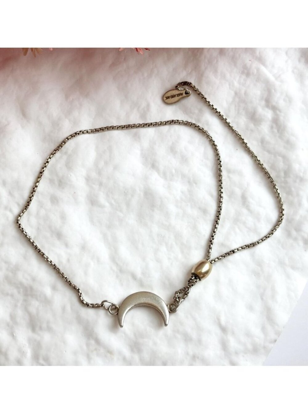 Adjustable Crescent Moon Pendant Minimalist Vintage Sterling Silver 925 Bracelet